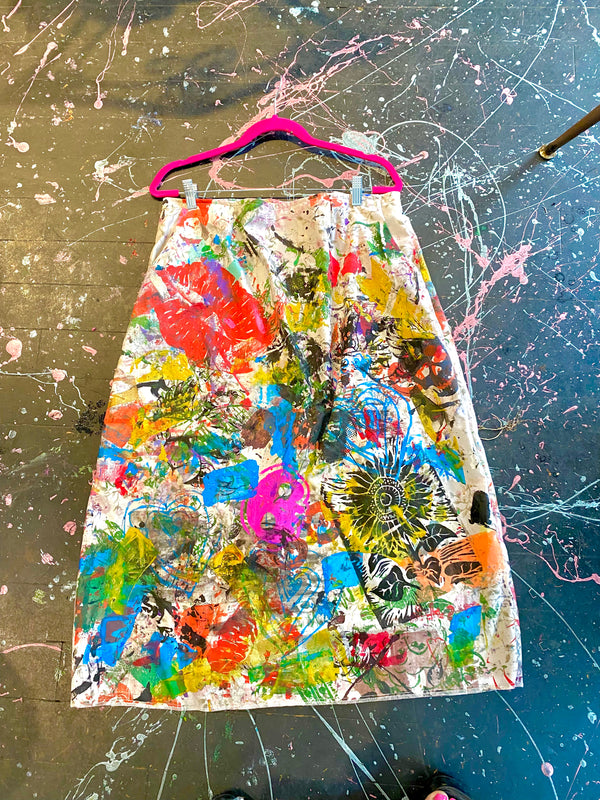Sunflower SPLaSH Party Upcycled Drop Cloth Skirt !!