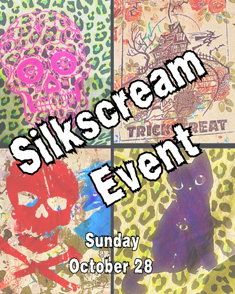 Promotional graphic for Silkscream Event with colorful designs and text.